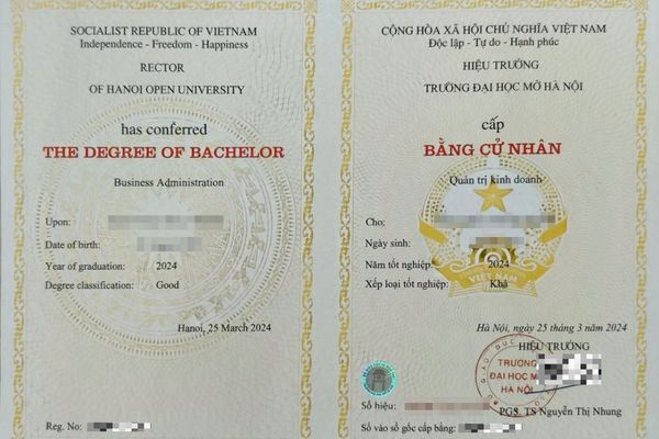 Mẫu bằng đại học từ xa Trường Đại học Mở Hà Nội