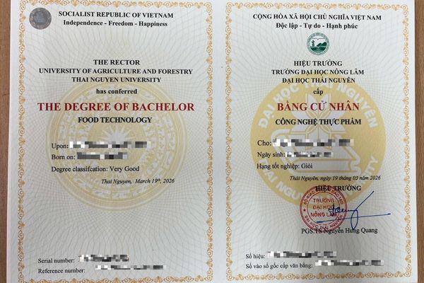 Mẫu bằng đại học từ xa Trường Đại học Nông Lâm Thái Nguyên