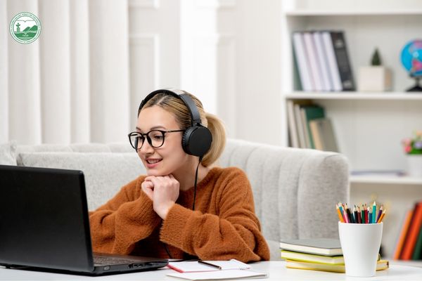 Người học tham gia chương trình đại học từ xa qua hệ thống học trực tuyến trên máy tính