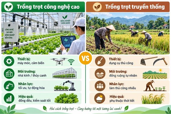 Điểm khác nhau giữa trồng trọt công nghệ cao và truyền thống