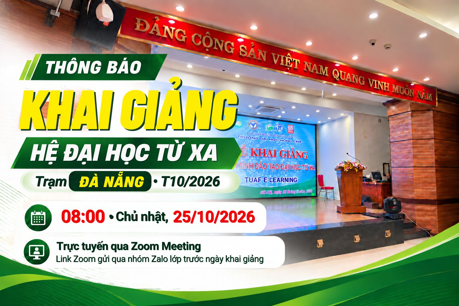 Thông báo Lễ khai giảng Hệ Đại học từ xa Trạm Đà Nẵng tháng 10/2026